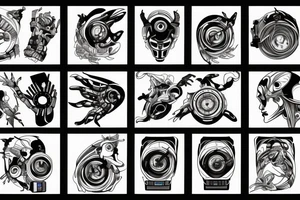 test pattern, tv, projector, video cables, collage, arm sleeve tattoo idea