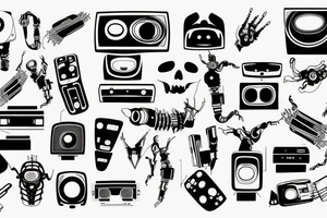 test pattern, tv, projector, video cables, collage, arm sleeve tattoo idea