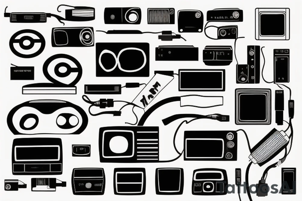 test pattern, tv, projector, video cables tattoo idea
