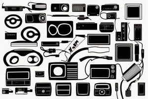 test pattern, tv, projector, video cables tattoo idea