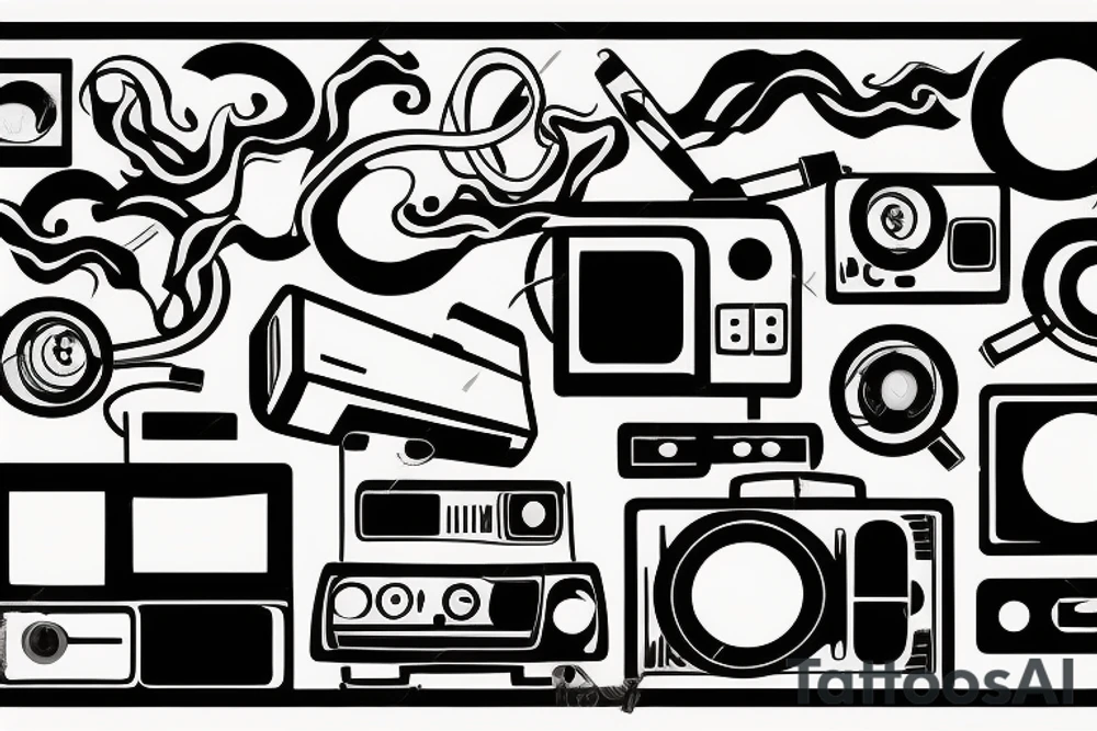 test pattern, tv, projector, video cables tattoo idea