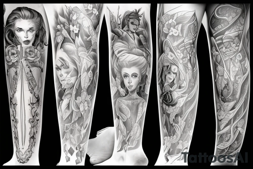 Full back and leg tattoo idea