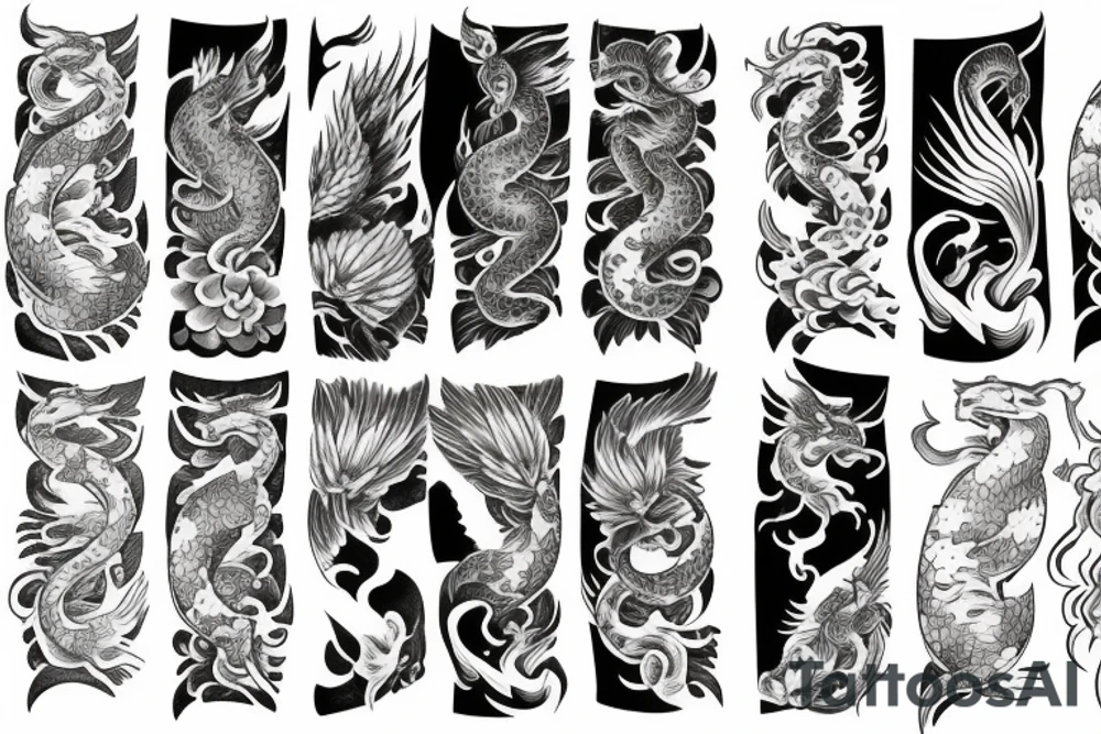 full sleeve arm phoenix and koi tattoo idea