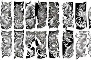 full sleeve arm phoenix and koi tattoo idea