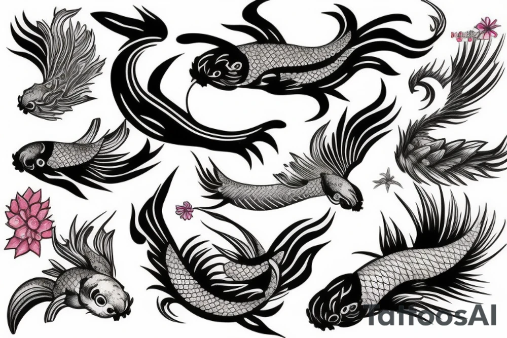 full sleeve arm phoenix and koi tattoo idea