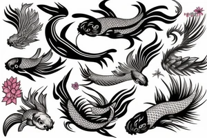 full sleeve arm phoenix and koi tattoo idea