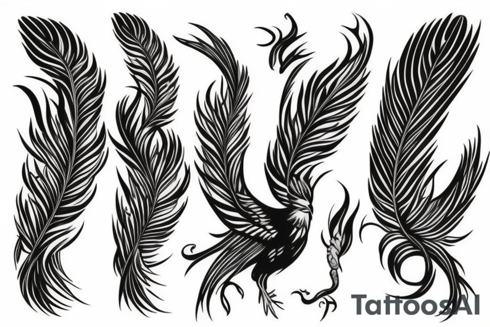phoenix with long feathers tattoo idea
