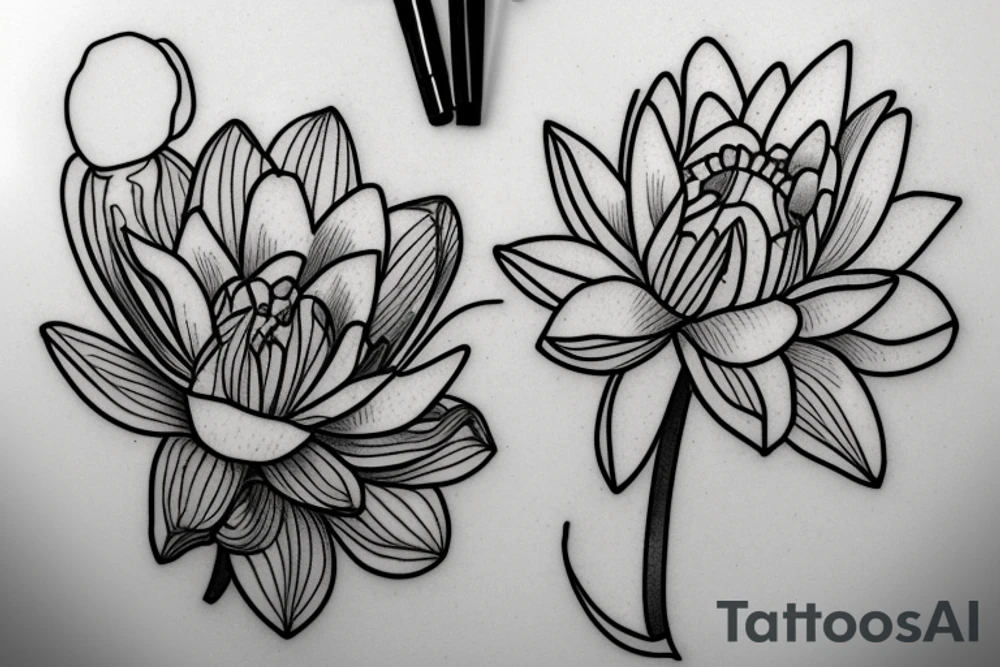 a simple flower bouquet with a water lily, daisy, narcissus, iris, and gladiolus tattoo idea
