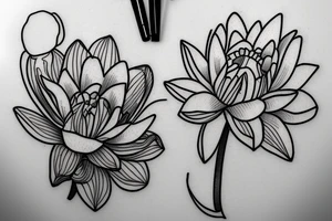 a simple flower bouquet with a water lily, daisy, narcissus, iris, and gladiolus tattoo idea