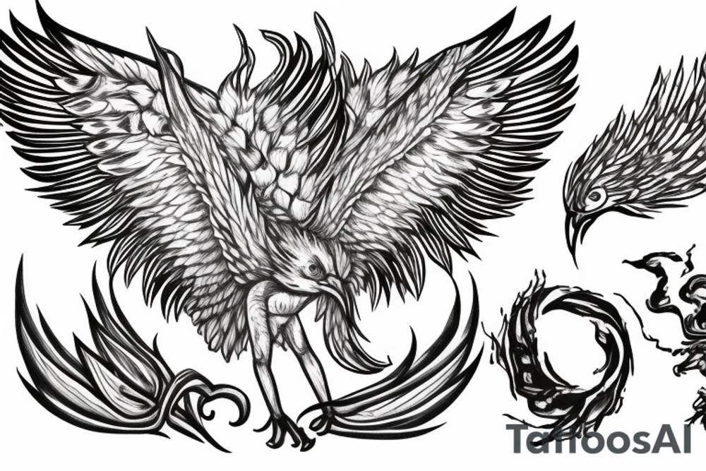 A Phenix on fire, with its wings spread tattoo idea