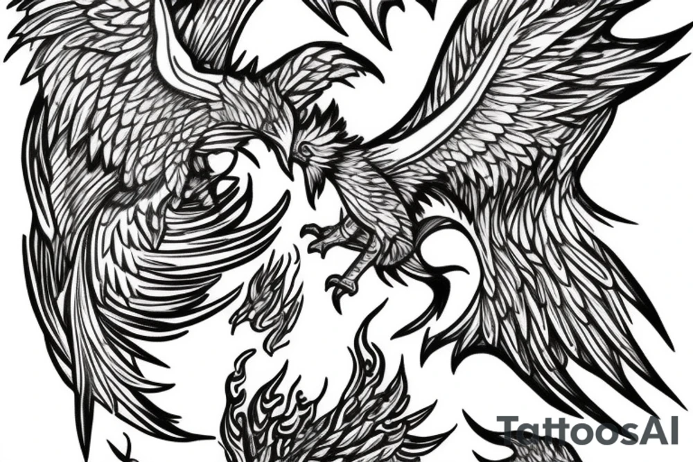 A Phenix on fire, with its wings spread tattoo idea