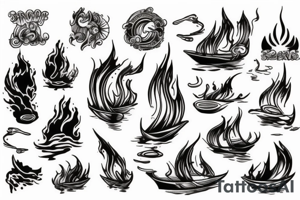 boat on fire tattoo idea