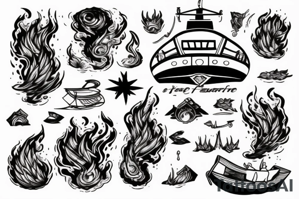 boat on fire tattoo idea