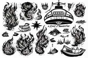 boat on fire tattoo idea
