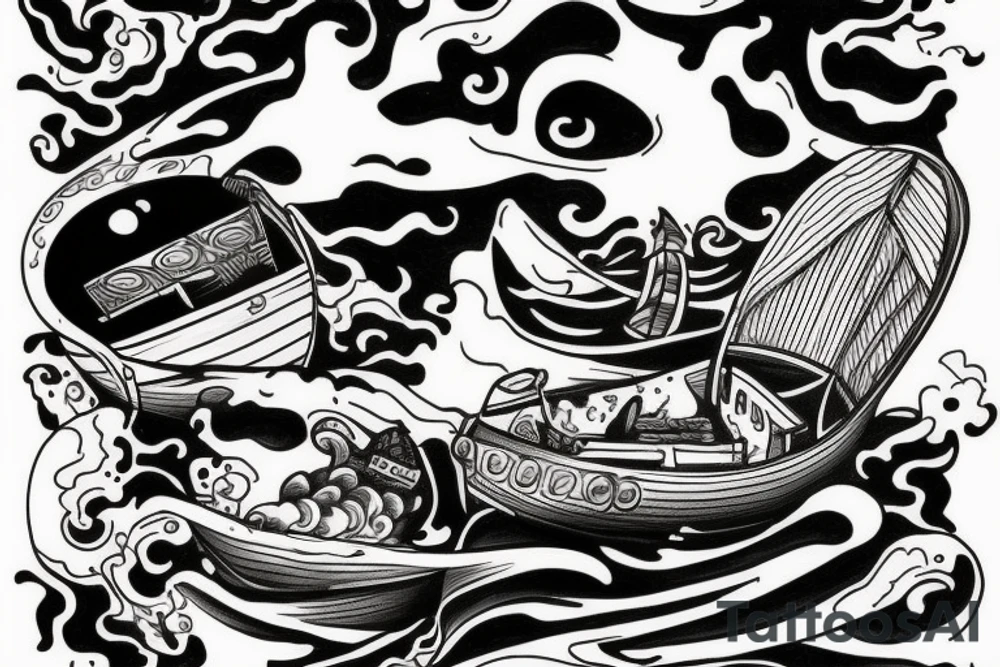 boat on fire tattoo idea