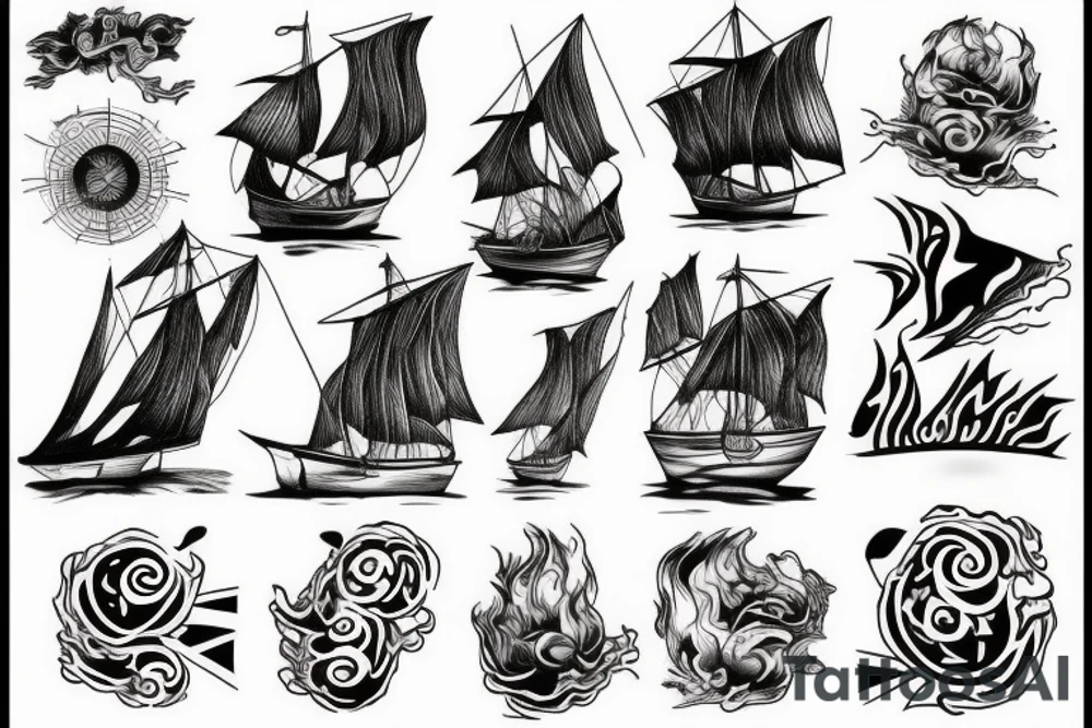 boat on fire tattoo idea