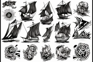 boat on fire tattoo idea