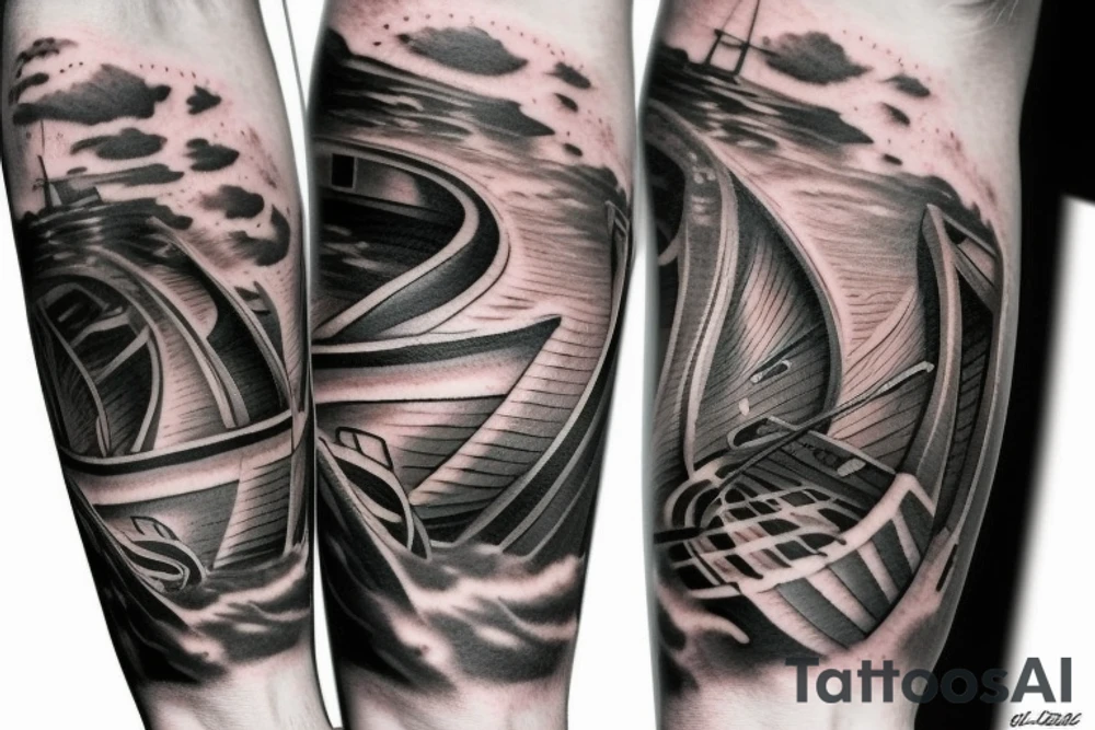 boat on fire tattoo idea