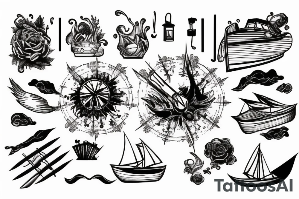 boat on fire tattoo idea
