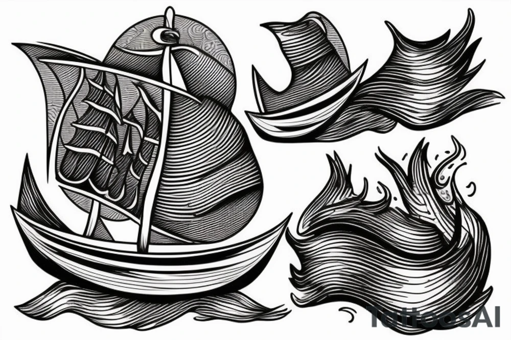 boat on fire tattoo idea