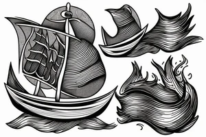 boat on fire tattoo idea