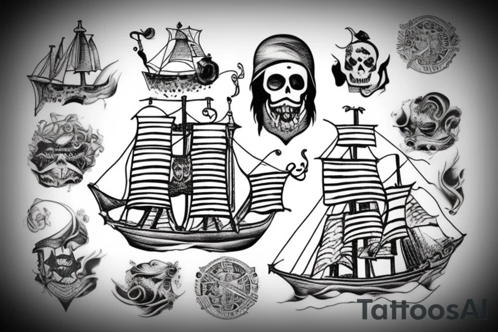 pirate ship on fire tattoo idea