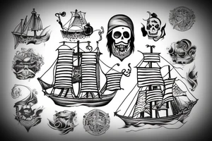 pirate ship on fire tattoo idea