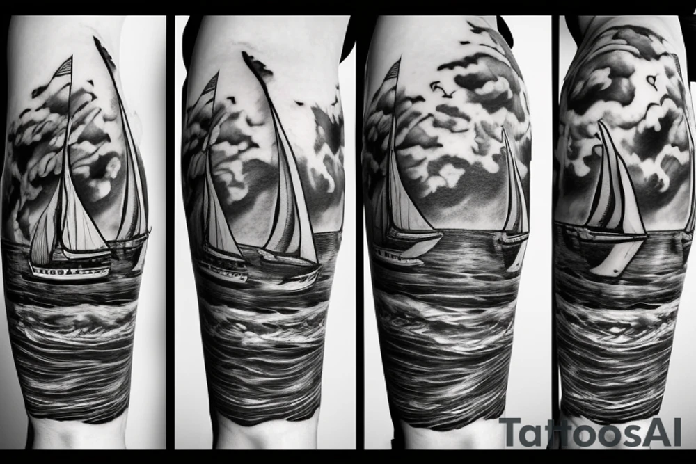 sailboat on fire tattoo idea