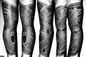 leg sleeve with rich vibes tattoo idea