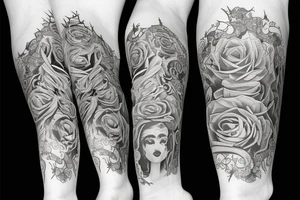leg sleeve with rich vibes tattoo idea