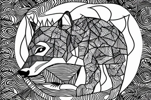 a joung wolf looking in the water and sees an adult one
in the background is a forest with a path to the moon tattoo idea