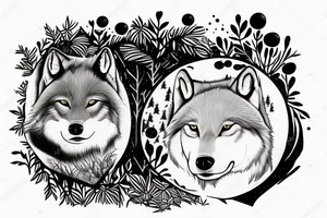 a joung wolf looking in the water and sees an adult one
in the background is a forest with a path to the moon tattoo idea