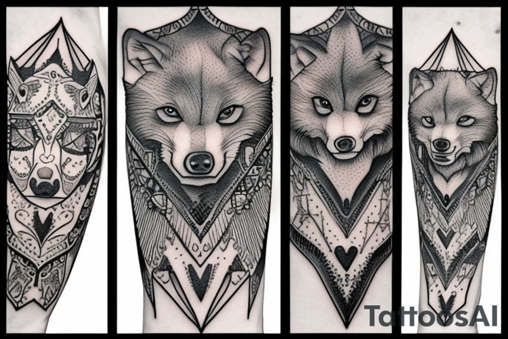 baby wolf watches an big one tattoo idea