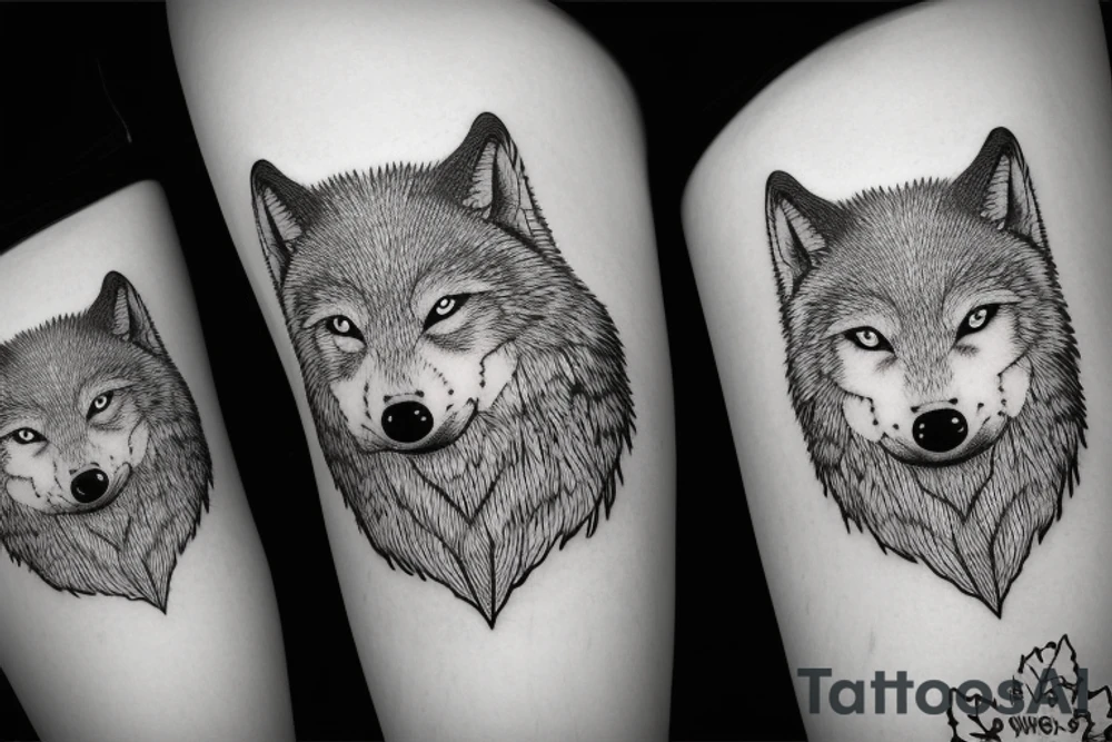 baby wolf and big wolf in the forest tattoo idea