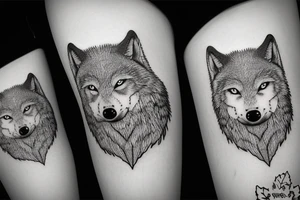 baby wolf and big wolf in the forest tattoo idea