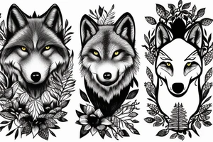baby wolf and big wolf in the forest tattoo idea