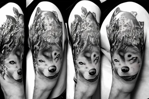 baby wolf and big wolf in the forest tattoo idea