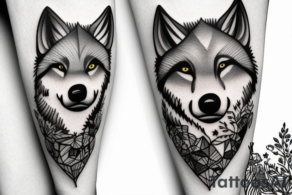 baby wolf and big wolf in the forest tattoo idea
