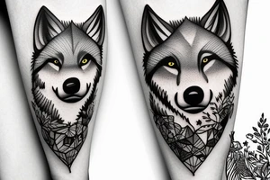 baby wolf and big wolf in the forest tattoo idea