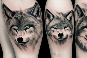 baby wolf and big wolf in the forest tattoo idea