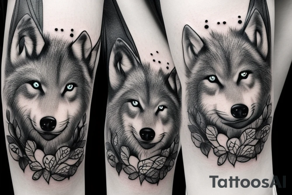 baby wolf and big wolf in the forest tattoo idea