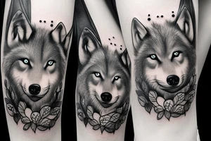 baby wolf and big wolf in the forest tattoo idea