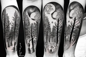 wolf in the forest with a moon tattoo idea
