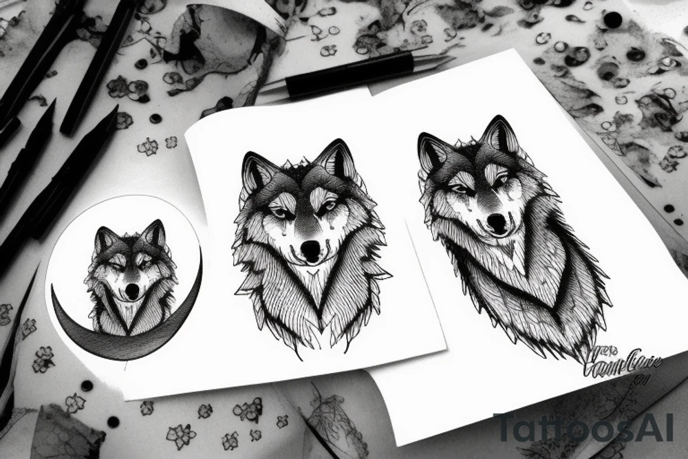 wolf in the forest with a moon tattoo idea