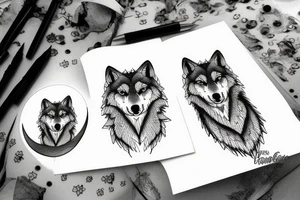 wolf in the forest with a moon tattoo idea