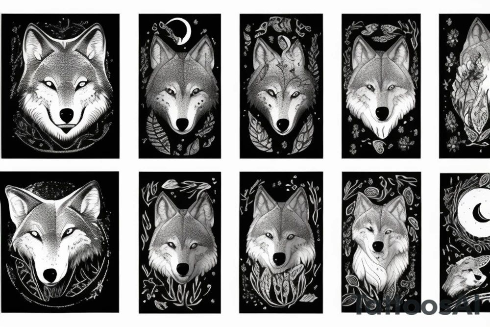 wolf in the forest with a moon tattoo idea