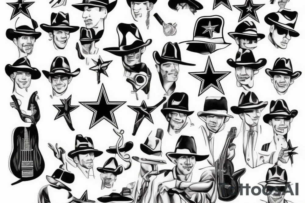 Fine line combining music and the Dallas cowboys tattoo idea