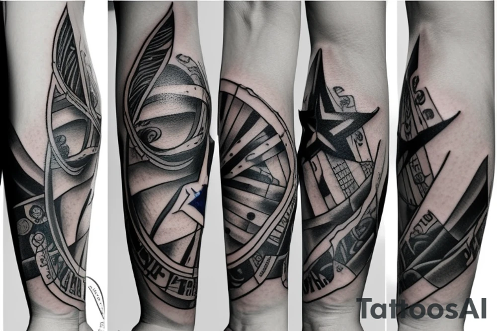 Forearm tattoo incorporating music and the dallas cowboys tattoo idea