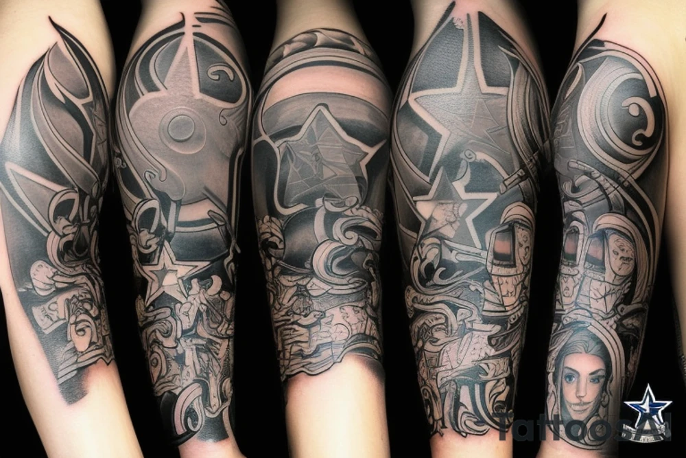 Forearm tattoo incorporating music and the dallas cowboys tattoo idea