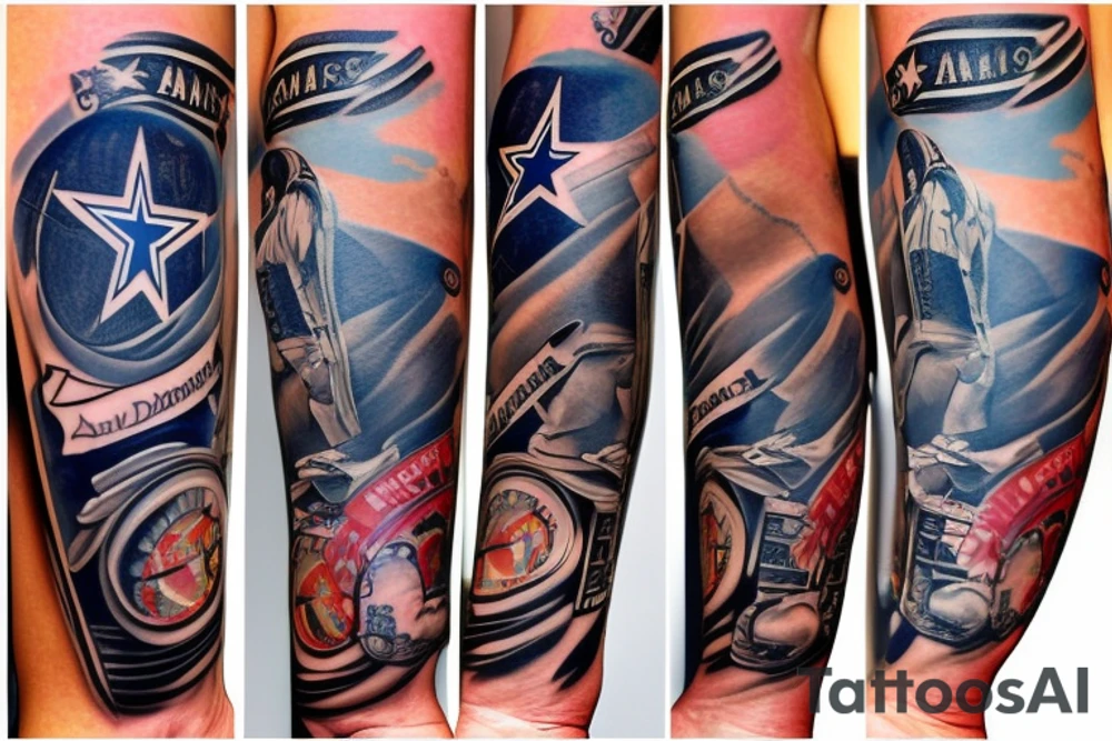 Forearm tattoo incorporating music and the dallas cowboys tattoo idea